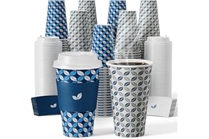 JOLLY CHEF 100-Pack Disposable Coffee Cups 16 oz, Paper Cups with Lids - Dual Use for Hot & Iced Coffee Sleeves for Home Offi