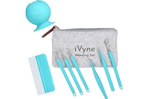 iVyne (8pcs) Premium Vinyl Weeding Tool Kit & Weeding Scrap Collector Soft Grip Tools with Berry, Weeder, Tweezers, Picker Or Hook, and Scraper Set for Silhouette Cameos & Cricut - Blue