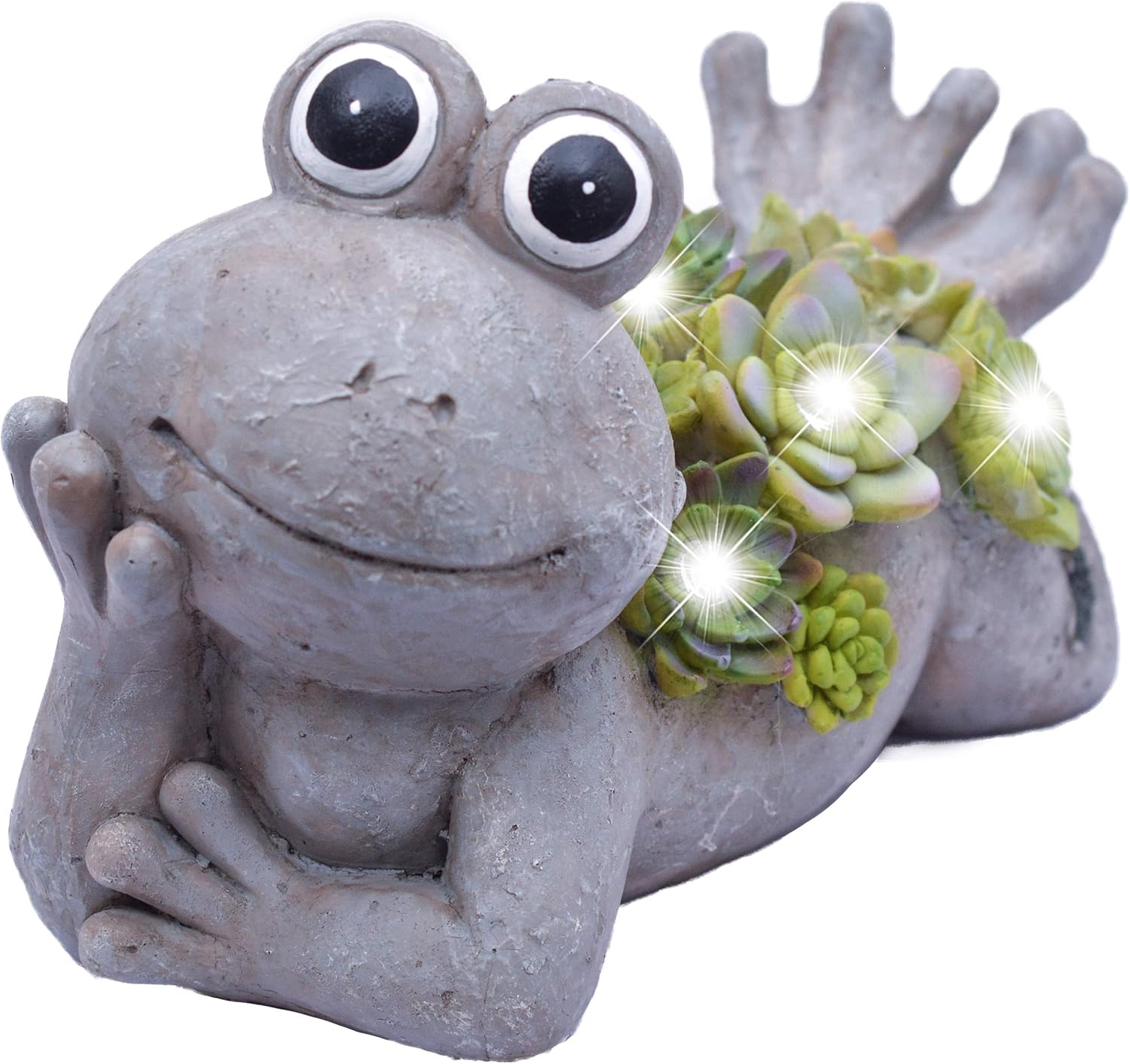 TERESA'S COLLECTIONS Solar Frosch Gartenfiguren für Außen LED Solarlecuhte Kunstharz 11cm Wasserfest Frosch Wetterfest Gartendeko Figur Solarlampe für Garten Balkon Terasse Fairy