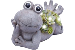TERESA'S COLLECTIONS Frog Garden Statues with Solar Outdoor Light for Outdoor Decor, Adorable Resin Lawn Ornaments Animal Figurines Garden Sculptures for Patio Yard Decor Gifts for Mom Birthday 7.3"