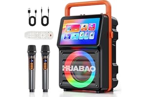 Karaoke Machine with 10.1” Built-in Screen, Bluetooth Speaker with Lyrics Display, Wireless Screen Mirroring for iOS & Androi