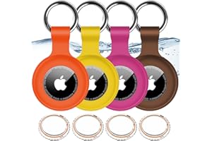 HITFINE 4 Pack,IPX8 Waterproof Airtag Holder for Apple Air Tags with Air Tag Keychain,Shockproof GPS Cover [Anti-Scratch] [PC+Silicone] Air-Tag Item Finders Case for Pets,Luggage-Yellow/Brown/Orange/Rose Red
