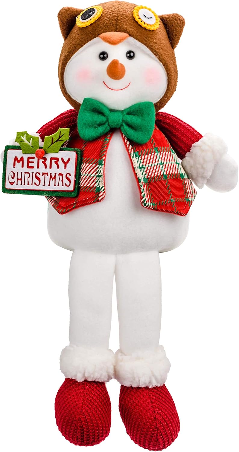 Christmas Snowman Plush Stuffed Animals for Kids Boy Sitting Snow Man for Christmas Home Holiday Indoor Decorations