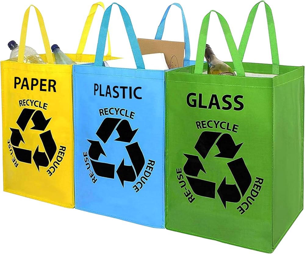 GEEZY Recycling Organizer Bags Set of 3 Heavy Duty 36L with Handles