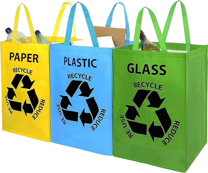 GEEZY Recycling Organizer Bags Set of 3 Heavy Duty 36L with Handles