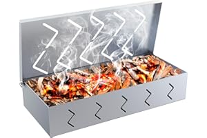 BBQCuker Grill Smoker Box, Stainless Steel Food Safe, Works with Wood Chips Smoked BBQ Flavor, Hinged Lid,Warp Free Grill Accessories (1pcs, 9x4 inches)