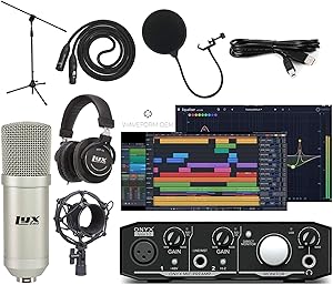 Mackie Onyx Artist 2-2 Audio/Midi interface With Pro Tools First/Tracktion Music Production Software Studio Bundle with Professional Recording Condenser Microphone