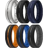 ThunderFit Silicone Wedding Rings for Men, Breathable Brushed Top Middle Engraved Line Rubber Engagement Bands 8.2mm Wide 2.5mm Thick - 1/4/6/7 Variety Multipack