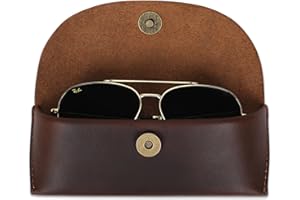 THEANTIQ The Antiq Leather Sunglasses Case Genuine Eyeglass Holder Reading Glasses Protector Vintage Eyewear Storage for Men and Women
