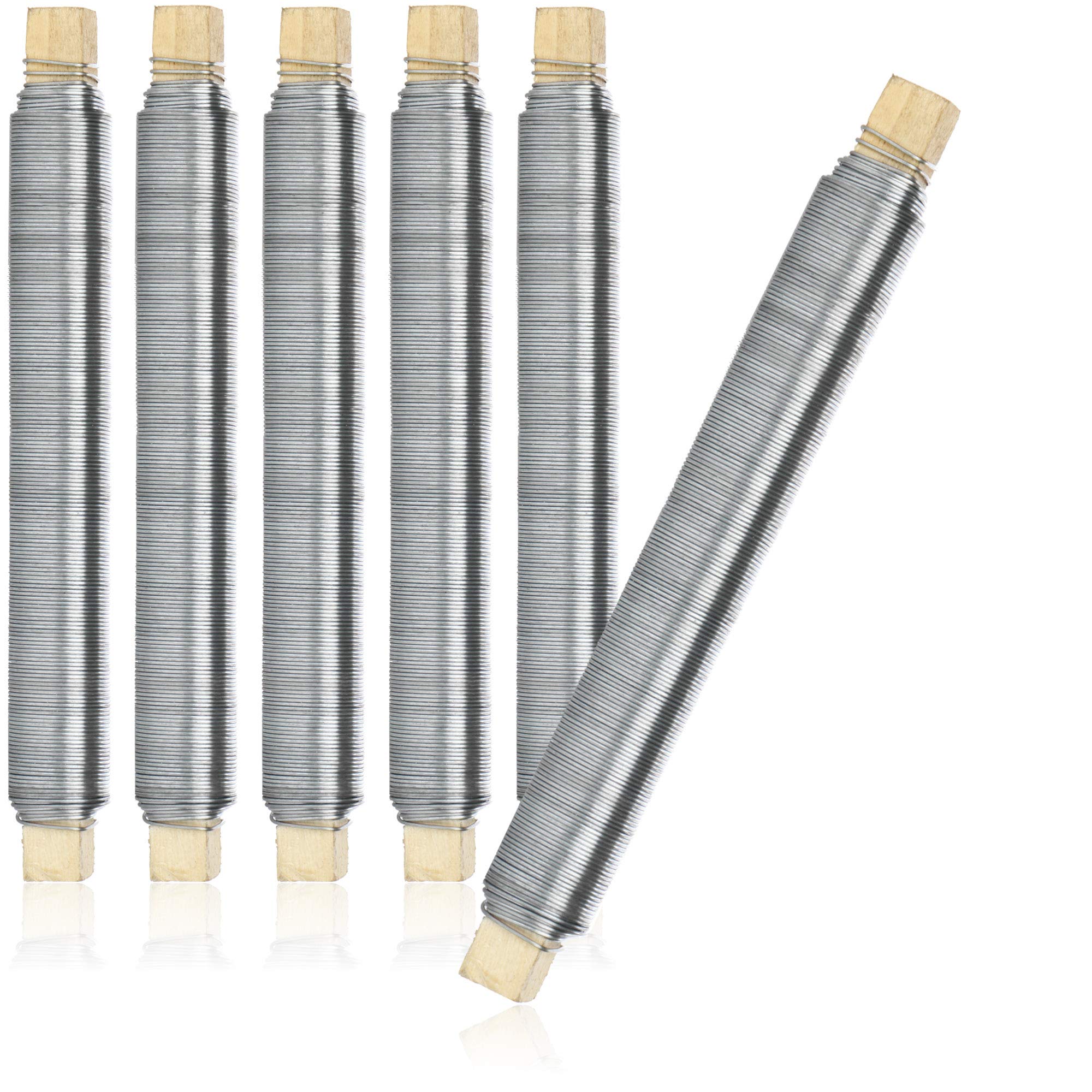 com-four® 6x flower wrapping wire set, binding wire galvanised, wrapped on a wooden stick, thickness 0.65 mm, 600 g (Galvanized - 06 pieces)