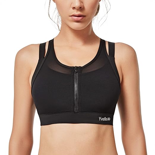Yvette Damen Sport BH Vorderverschluss Starker Halt Doppelt Träger Große Brüste Ringerrücken Gepolstert für Fitness Yoga Lauf