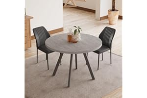 Zerifevni 34.6'' Round Dining Table and Chairs for 2, Space Saving Modern Casual Coffee Table Set for Apartment Kitchen Dining Room (Grey Table+2 Balck Chairs)