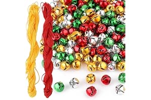 Amaxiu 200pcs Jingle Bells, 0.4 Inch Christmas Bells with 20m Cords Colorful DIY Mini Craft Bells Bulk for Xmas Tree Hanging Ornaments Christmas Wreath Home Festival Decoration Jewelry Making