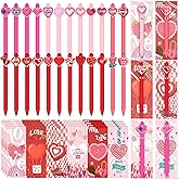 Engrowtic 24 Pcs Valentine's Day Gift Valentine Cards with Pens Cute Cartoon Retractable Black Ink Pens Valentine Greeting Card for Valentine Party Favor Office School Supplies(Heart)