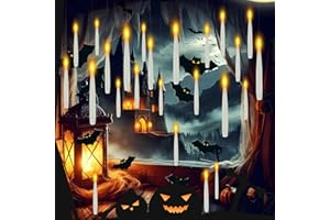 JMTONE Halloween Decorations Floating Candles, 15 PCs Floating Candles with Remote, Flickering Warm Light Flameless Hanging Candle Battery Operated Window LED Candles Set for Theme Party Halloween Gifts