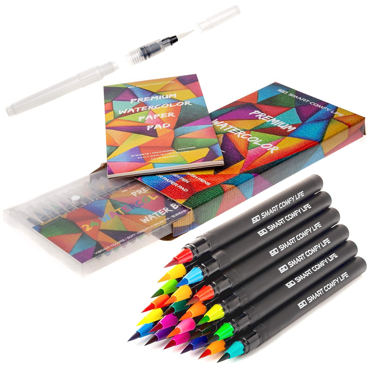 Watercolor Brush Tip Pens Set 24 Washable Non Toxic Markers
