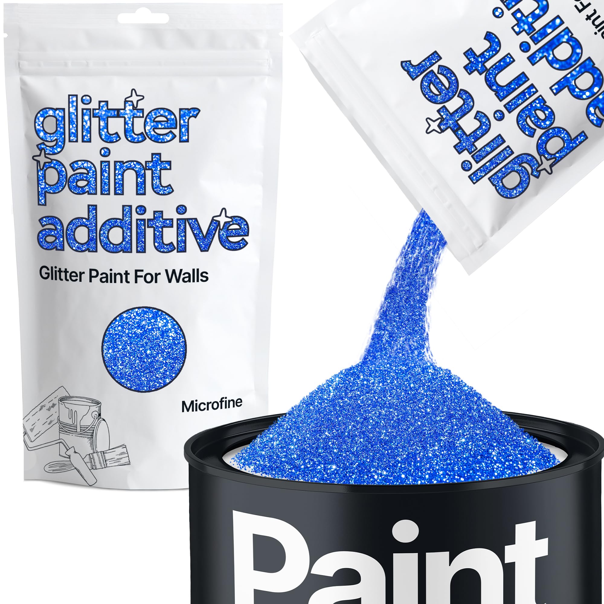 Hemway Sapphire Blue Glitter Paint Additive Microfine 100g for Adding Sparkle to Paints & Varnish | Paint Walls Sparkly Add to Emulsion, Acrylic or Lacquer Indoor