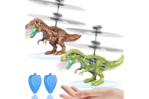 AMILINE 2 Pack Flying Dinosaur Toys for Kids, Flying Orb Ball Toy Hand Operated Drones with LED Light Flying Ball Drone with 2 Remotes Indoor Outdoor Boys Girls Adults Gifts for 6 7 8 9 10 11 12+ Year Old