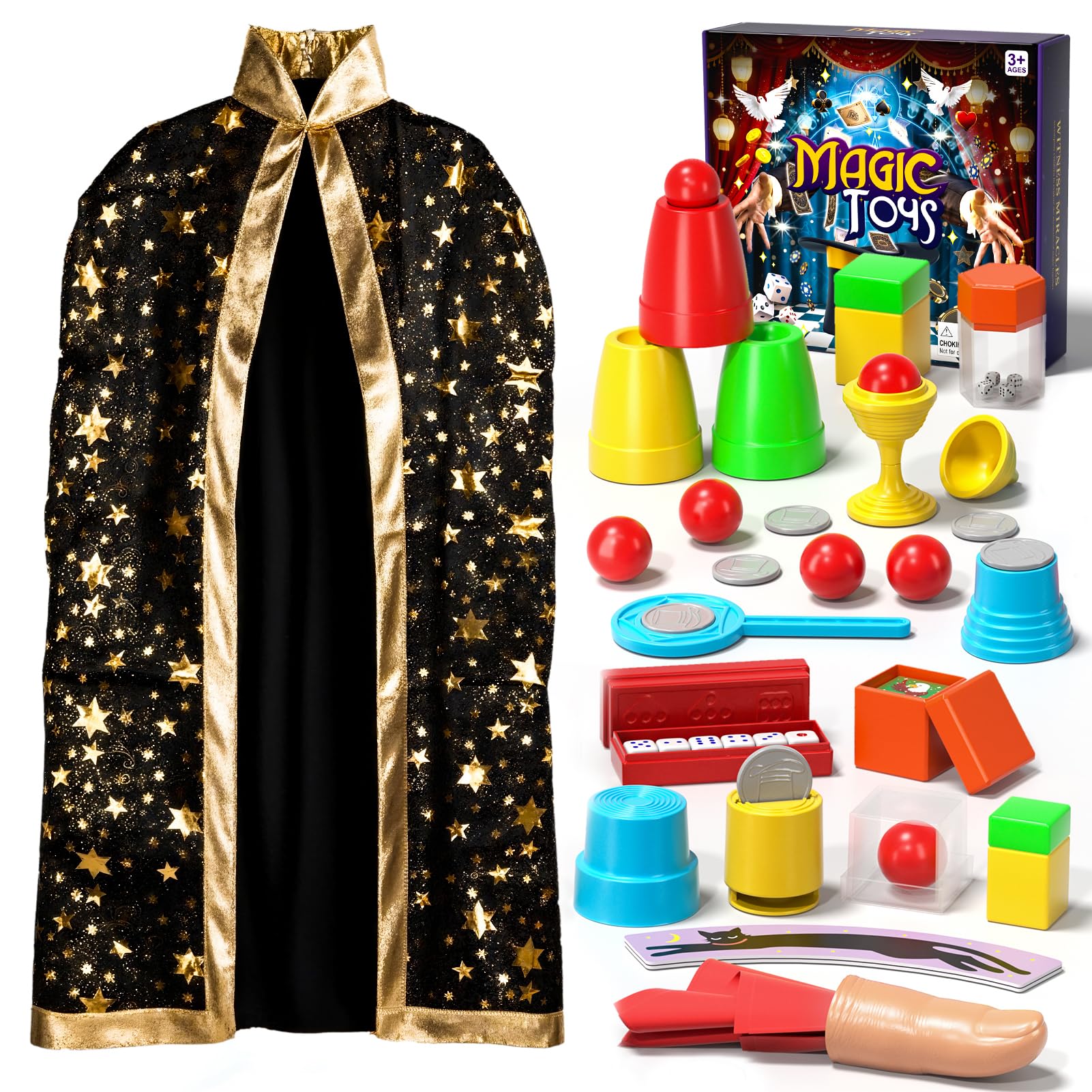 Magic Kit for Kids, 98 Magic Tricks with Magician Costume, Manual and Videos, Magic Gift Set for 6+ Years Old Beginner Magicians, Halloween Christmas Birthday Party Family Game Fun