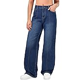roswear Womens Wide Leg Jeans Loose Fit Front Seam Streetwear Winter Denim Pants