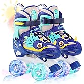 Dino Kids Toddler Roller Skates for Boys Girls,WESKIFAN Dinosaur Quad Skating Shoes with Shiny Light up Wheels&Adjustable Sizes Beginners rollerskates for Birthday Xmas Gifts