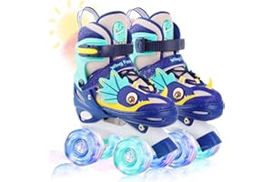 Dino Kids Toddler Roller Skates for Boys Girls,WESKIFAN Dinosaur Quad Skating Shoes with Shiny Light up Wheels&Adjustable Sizes Beginners rollerskates for Birthday Xmas Gifts