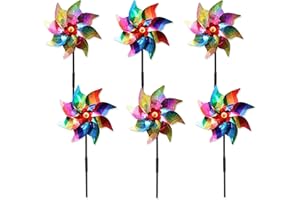 6 Pcs Sparkly Rainbow Pinwheels, 9.4in Wind Spinners Reflective Pinwheels Decorative Windmill, Outdoor Windmill Garden Pinwhe