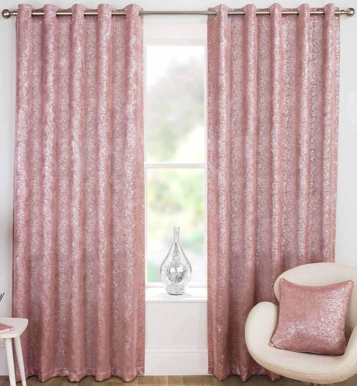 Halo Sparkle Thermal Lined Eyelet Curtains, Luxury Glitter Bling Block