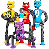 4PC Robot Dog Sensory Pop Tube Travel Toys for Boys Toddler Kid Airplane Car Toy Activities Autistic Road Trip Suction Tube for Boy 3 - 8 ADHD Autism Easter Basket Stuffers Valentine Gift