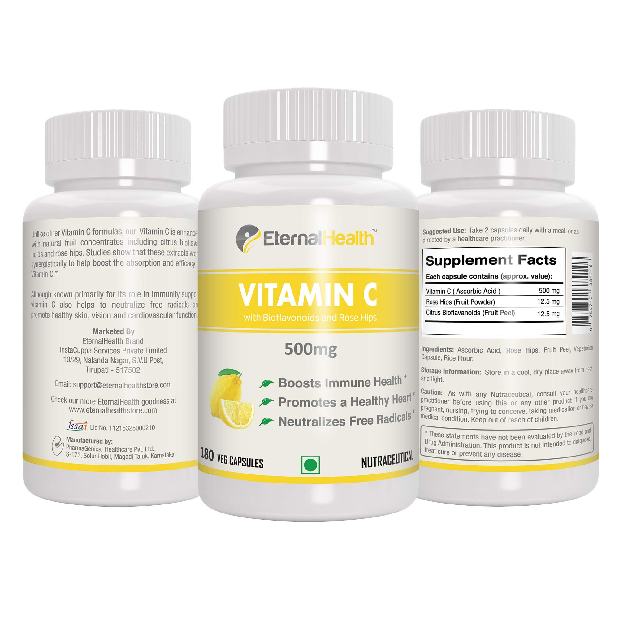 EternalHealth Vitamin C 500mg with Citrus Bioflavonoids & Rose Hips