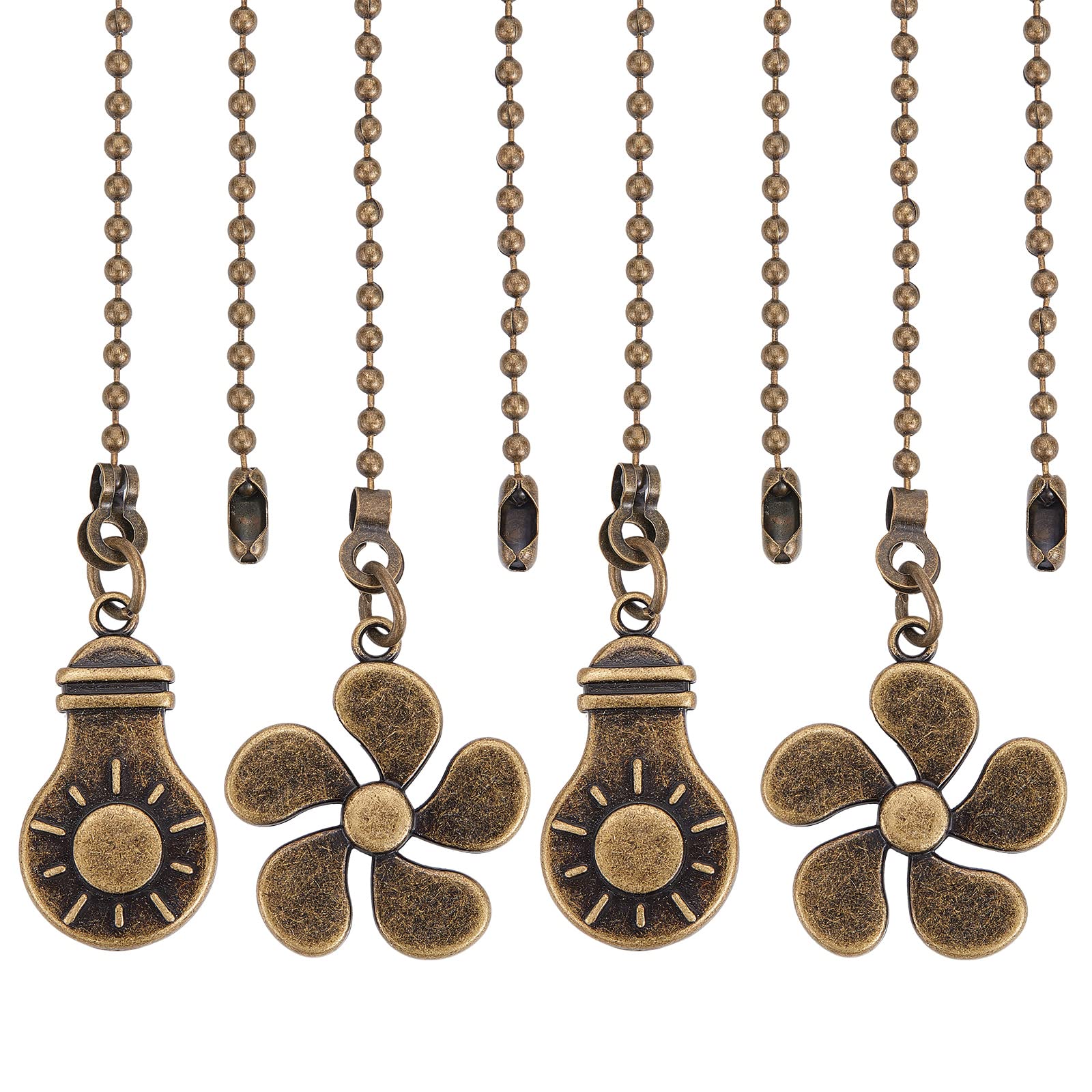 GORGECRAFT 2 Set 4PCS Ceiling Fan Beaded Ball Pull Chain Four-Leaf Clover Extension Chains Extender for Ceiling Lights Bulb Decorative Antique Bronze Pendant Ornaments with Connector Home Decorations