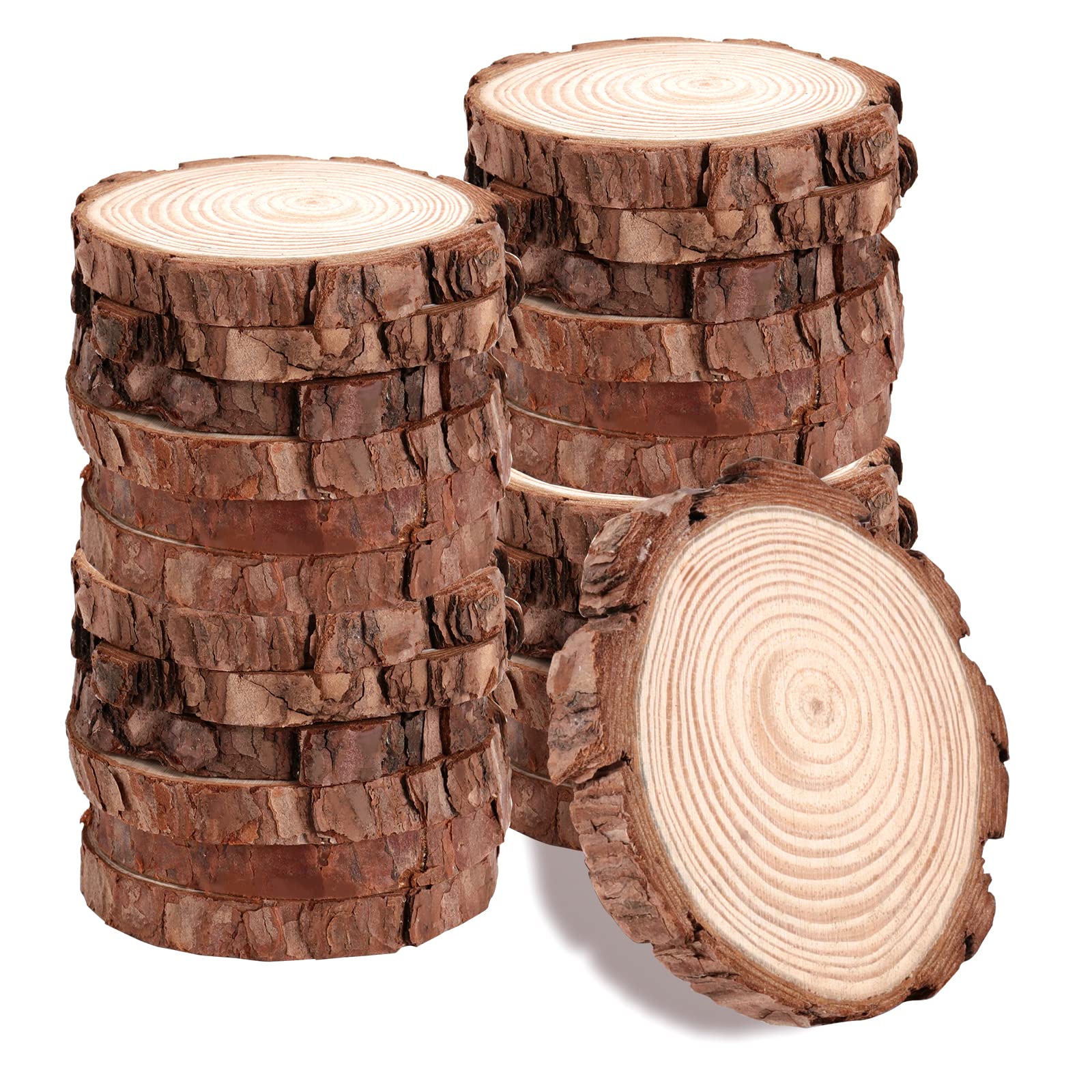 JOIKIT 50 PCS 9-10cm Wood Slices, Unfinished Wood Coasters, Wooden Log Slices Wood Circles Discs for DIY Crafts Ornaments Rustic Wedding Decoration