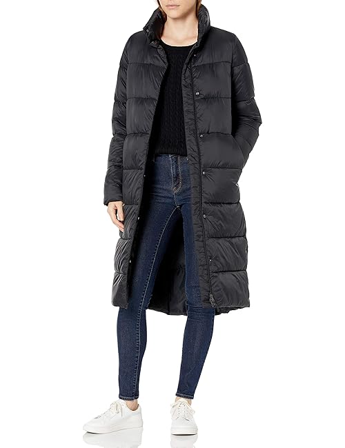 Amazon Essentials Women's Lightweight Full-Zip Water-Resistant Long Cocoon Puffer Winter Coat, Black, XX-Large