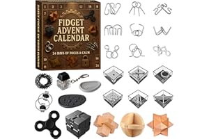 Rubypop Fidget Advent Calendar 2025, 24 Day Brain Teaser Christmas Countdown Wooden & Metal Puzzle Toys, Holiday Gifts for Ki