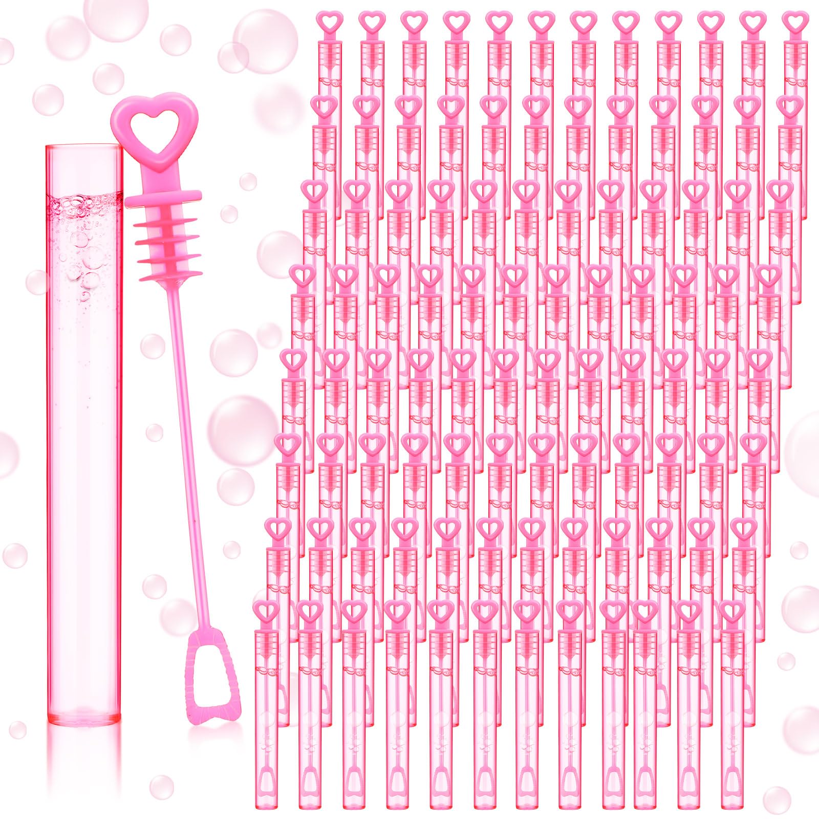 Photo 1 of PullCrease 150 Pcs Bubble Wands Bulk for Wedding Party Mini Heart Wand with Bubble Solution for Wedding Bridal Showers Valentine Anniversary Graduation Birthday Supplies (Pink,Single Heart)