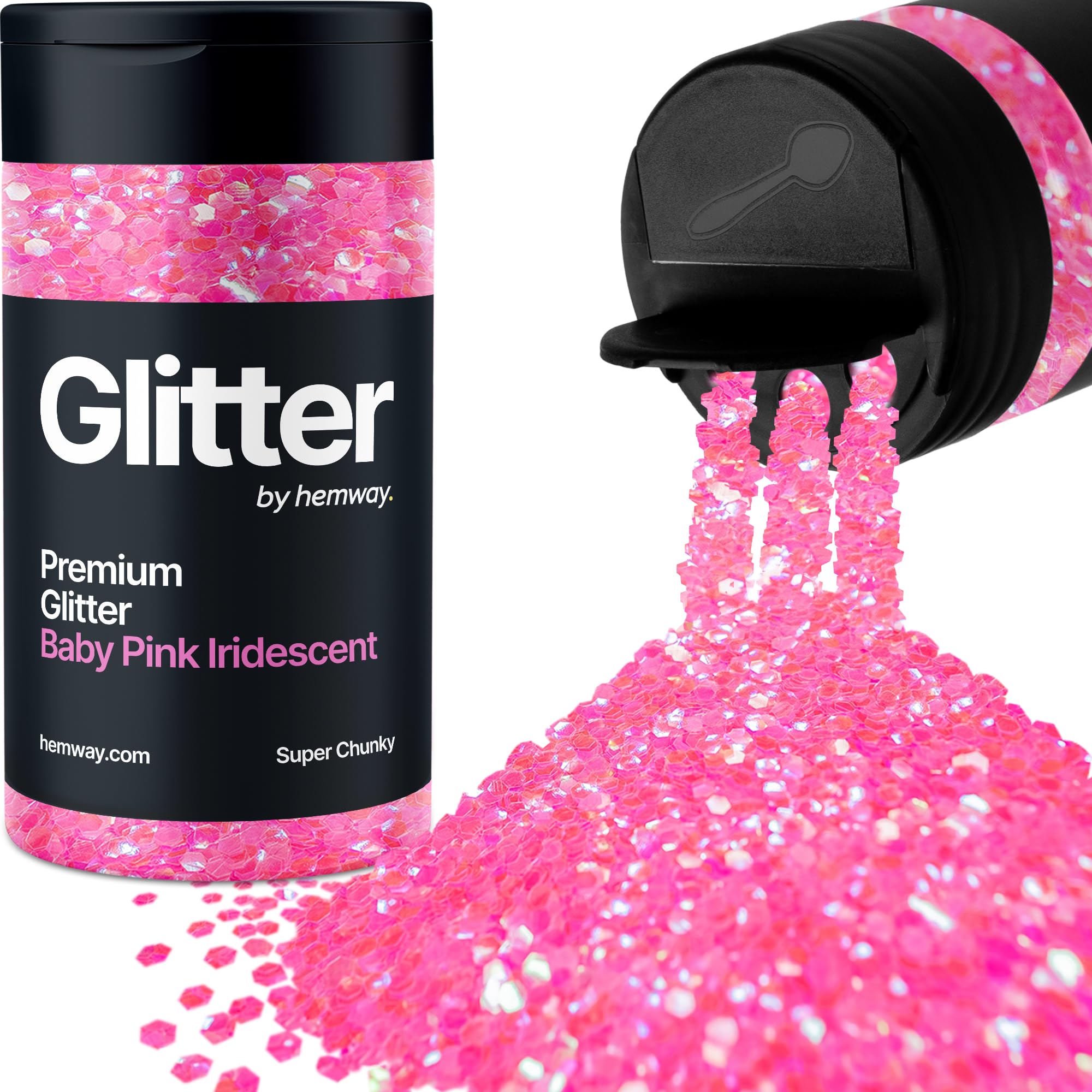 Baby Pink Iridescent Glitter Shaker, 130g Super Chunky Glitter, Crafts 1/8" Metallic Flake Baby Pink Sequins, Resin & Epoxy Crafts, Decorating, Halloween, Christmas Nail, Face, Hemway — image 1