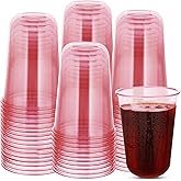 Mkhaslri 100 Pcs Disposable Stemless Glasses Crystal Plastic Wine Glasses Clear Classic PET Drinking Cup for Meeting Weddings Birthday Cocktail Christmas Party Supplies (Pink, 16oz)