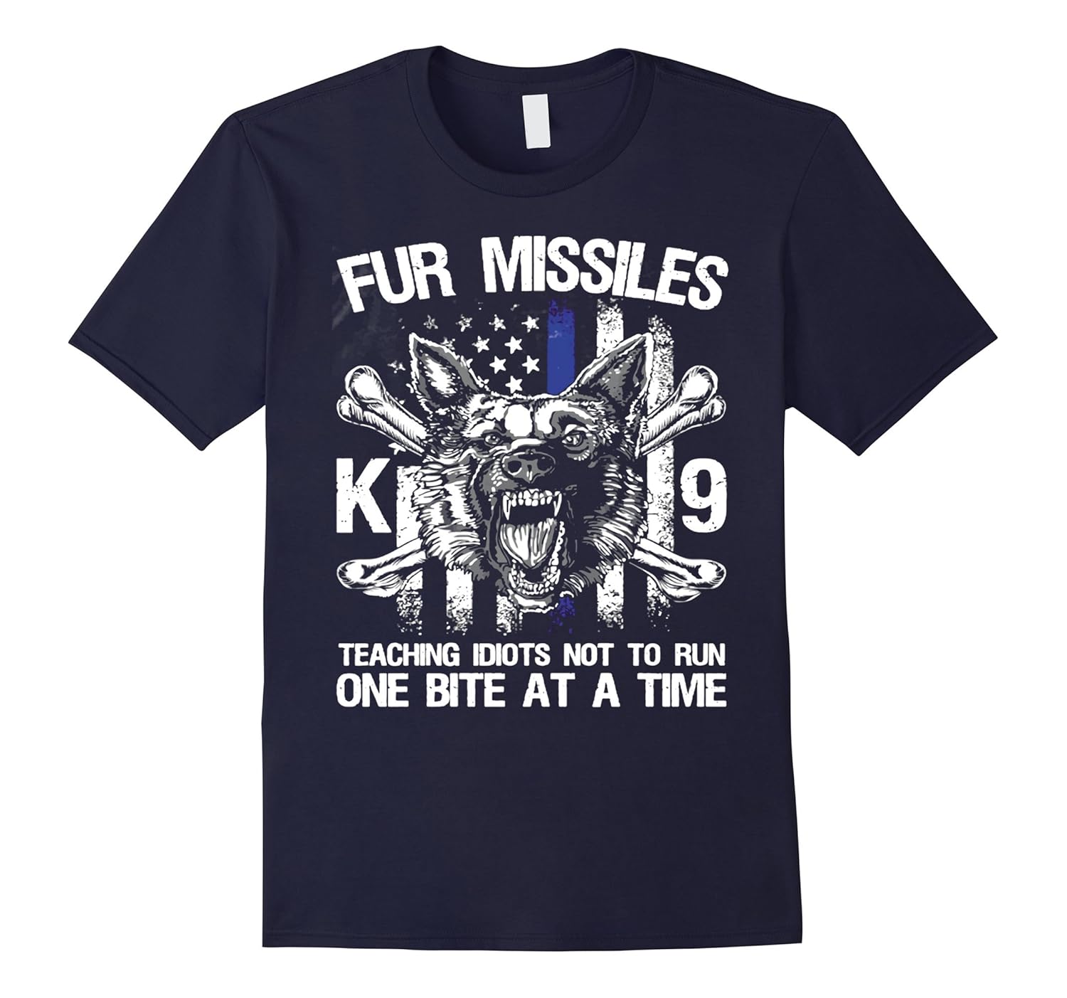 Thin Blue Line American Flag/K9/Police ONE BIT A TIME shirtCL Colamaga