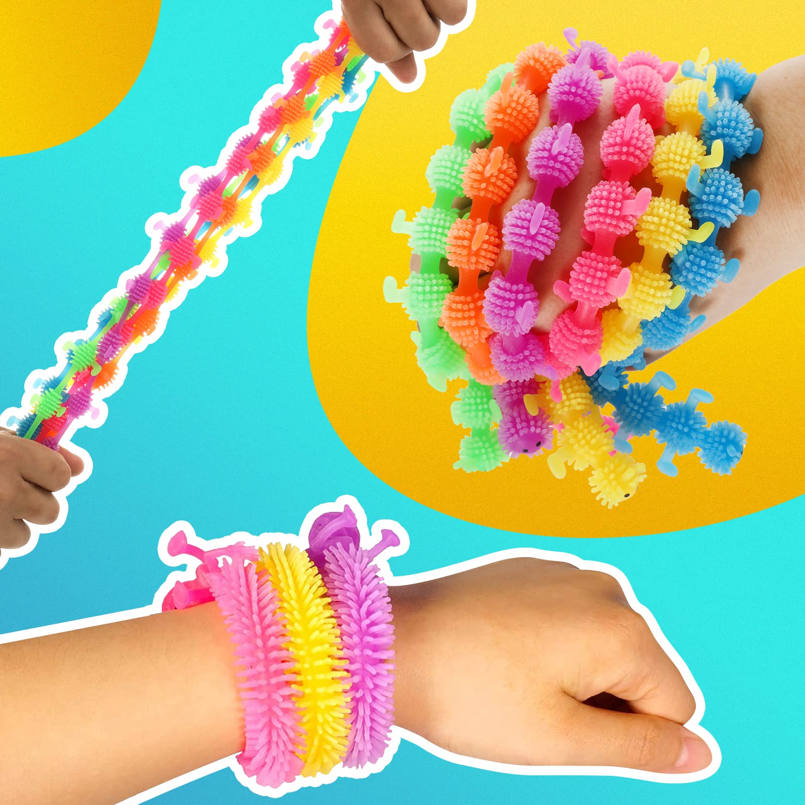 Sensory Toys Fidget Noodles: 16pk Textured Sensory Toys for Autistic Children, Quiet Fidget Toys for Kids Stress Relief, Stretchy String Calming Toy, Party Favors, Goodie Bag Stuffers, Gift