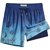 Turnshine Mens Swim Trunks with Compression Liner Stretch 7" Bathing Suit Beach Shorts
