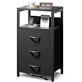 NightStand Bedside Charging Table Bedroom - Night Stand with Charger Station, Black Modern Bed Side End Table with Open Shelf