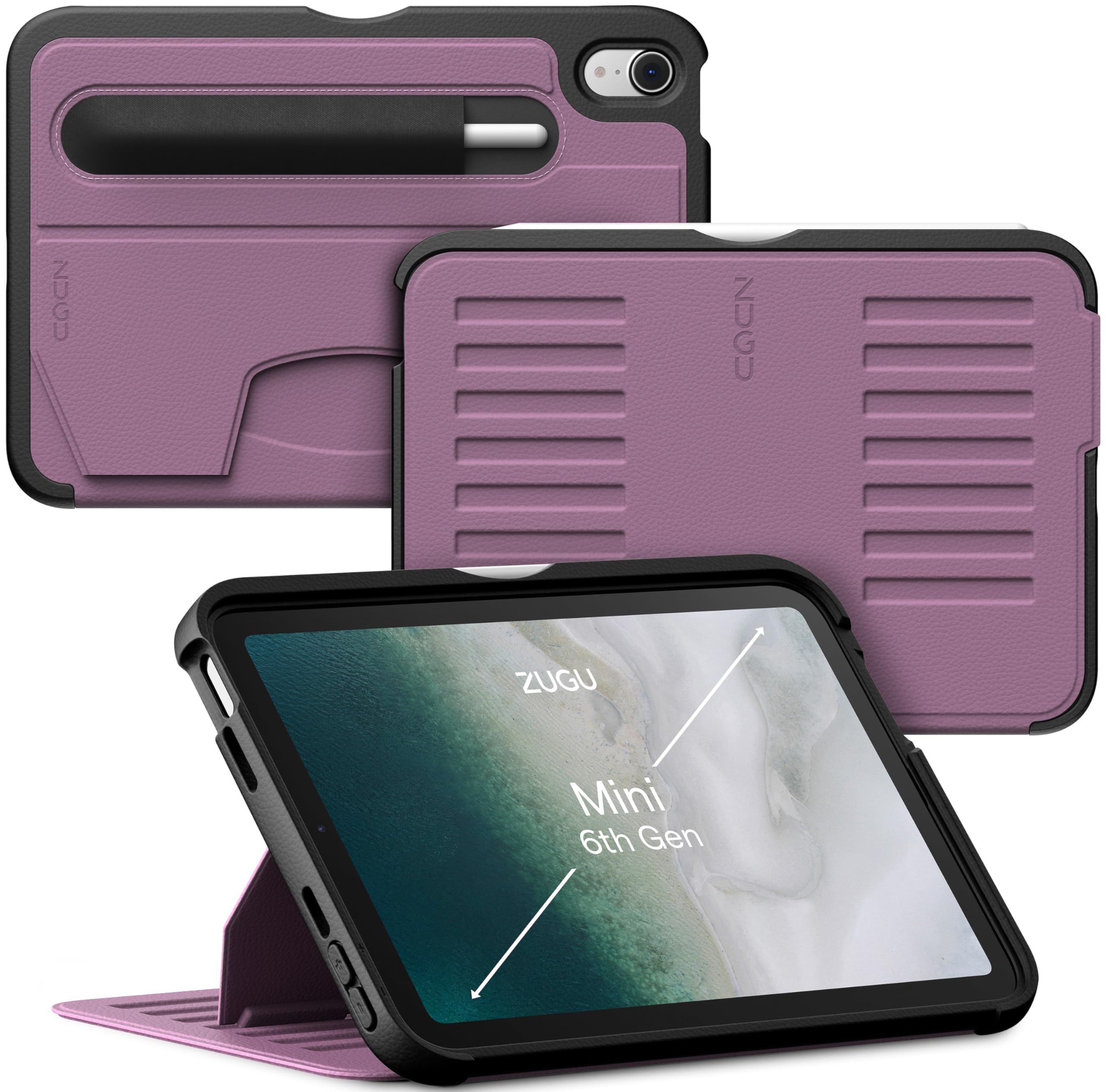 ZUGU CASE for iPad Mini 7 (A17 Pro) & 2021 Mini 6 (7th/6th Generation 2024/2021) Slim Protective Case, Wireless Pencil Charging, Convenient 7 Angle Magnetic Stand, Auto Sleep/Wake[Berry Purple]