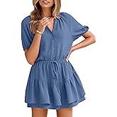 Simplee Womens Cute Summer Rompers - Casual V Neck Short Sleeve Ruffle Boho Romper Dresses Beach Outfits