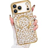 Fiyart Designed for iPhone 17 Pro Case 2025,Compatible with MagSafe Plating Camera Protection Cheetah Leopard Print Glitter Magnetic for Women Men Shockproof Phone Bumper 6.3"-Gold