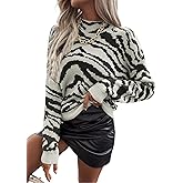 SISKIN Women Mock Neck Zebra Top Pullover Sexy Tiger Sweater Warm Animal Sweaters for Women Trendy