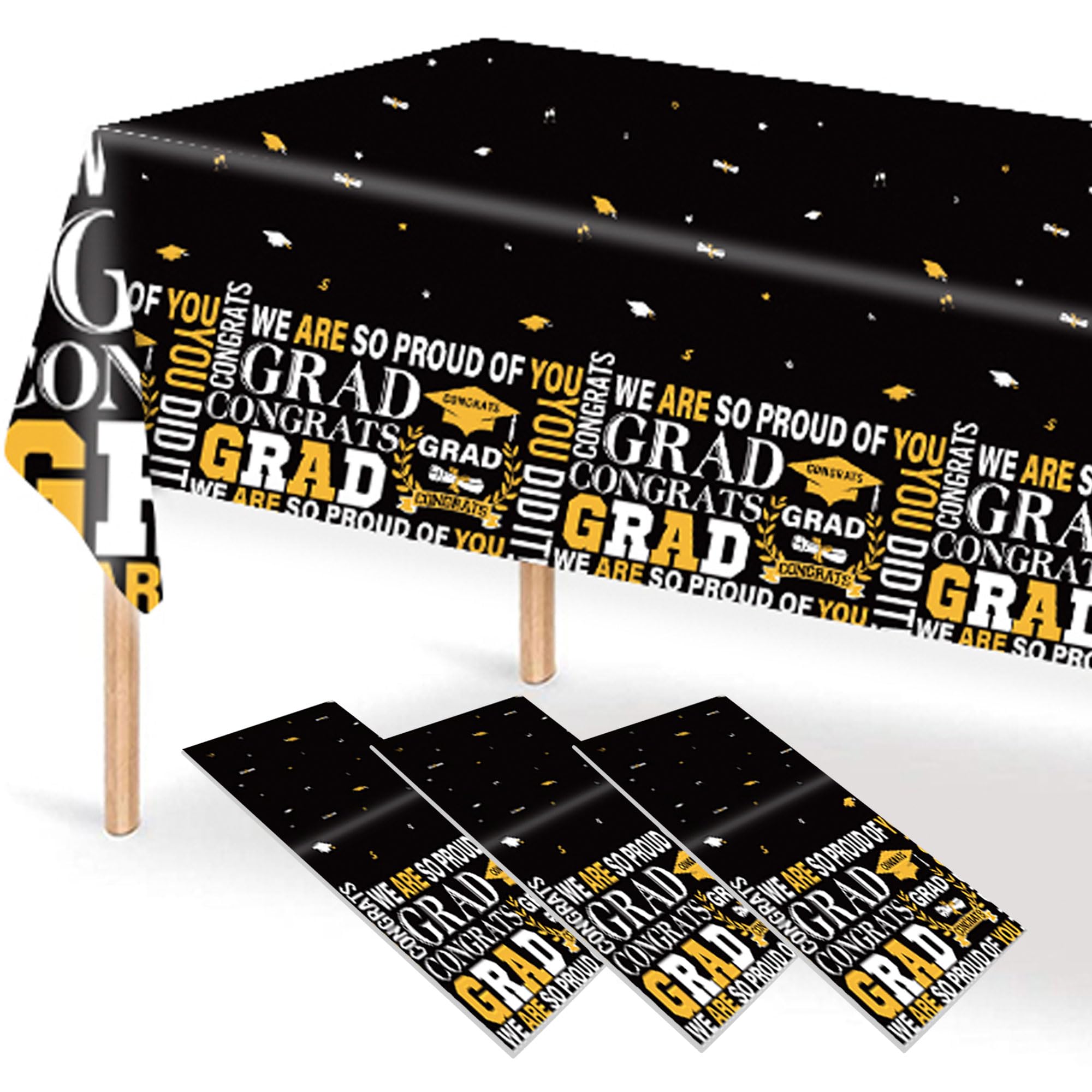 Photo 1 of Graduation Tablecloth Graduation Party Decorations 2025 Gongrats Grad Tablecover for Graduation Party Supplies 3 pcs Table Cloths for Graduation Decorations Tablecloth Class of 2025, 54"x108" (Black)