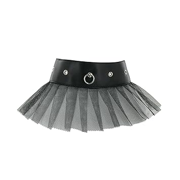 SiaLinda: Halsband Misaki, Halsband Kunstleder Tüll schwarz, O-Ring. Sexy Halsschmuck schwarz, sehr verführerisch. Inkl. Gesc