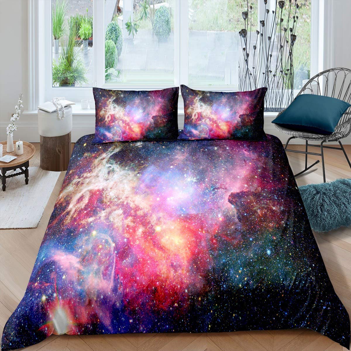 Loussiesd Galaxy Bedding Set Colorful Milky Way Duvet Cover For Kids Children Teens Starry Sky Comforter Cover Outer Space Themed Bedspread Cover Bedroom Decor Quilt Cover 3Pcs Super King — image 1