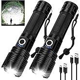 Vinderfine 2Pack Flashlights High Lumens Rechargeable, 99,000 Lumens Super Bright LED Flashlight, Powerful Flash Light with 5 Modes, Flashlights for Home Camping, IPX7 Waterproof
