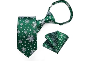 DiBanGu Boys Christmas Tie Set Silk Xmas Holiday Pre-tied tie and pocket Square for Kids Festive Tie with Gift Box